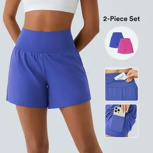 Halara 2-Piece Super High Waisted Back Pocket & Side Hidden Pocket 2-in-1 Yoga Shorts Set 5''-Longer Length#SpringStatement