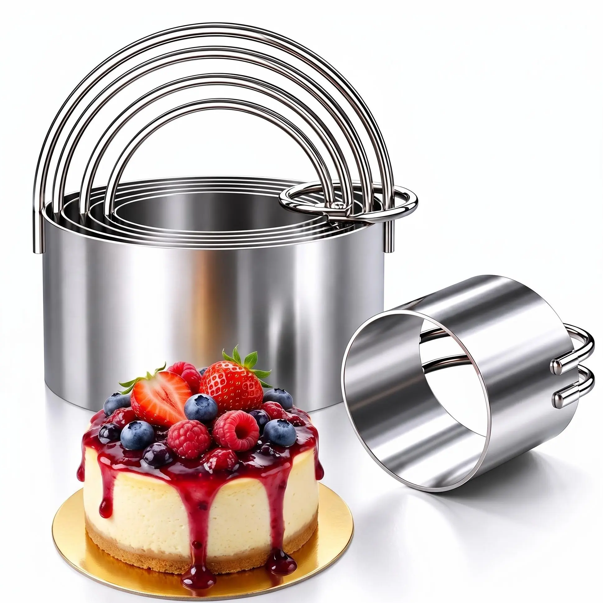 5-P Stainless Steel Round&Square Biscuit Cutter Set with Handles - Professional Baking Tools Mini Flanes, Dessert, Cookie Molds Cookie Decorating Kit