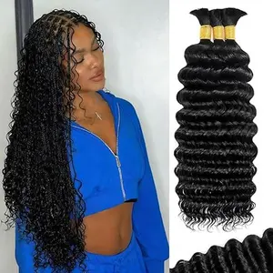 Human Braiding Hair for Boho Braids 18 Inch 120g Deep Wave Bulk Boho Human Hair for Braiding Curly Knotless Bohemian Braids 12A  Brazilian Virgin No Weft Extensions 1 Bundles/Pack Natura