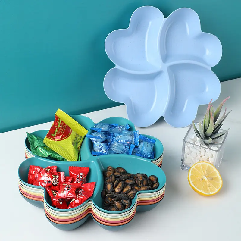 1 Count Divided Serving Tray, Appetizer Sectioned Platter, Dessert Serving Dish, Reusable Plastic Snack Plates, Divider Plate, suit for fruits, snacks, candies, desserts, Food Storage Dish for Home and Parties