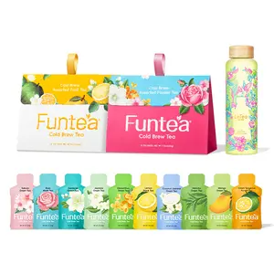 Cold Brew Fruit & Flower Tea 2 Boxes (10 Packs Each, 3g-4g Per Pack, 10 Flavors) with Free 550ml/18.6oz Color-Changing Bottle, Real Fruit, Flower & Whole Leaf Tea, summerwins