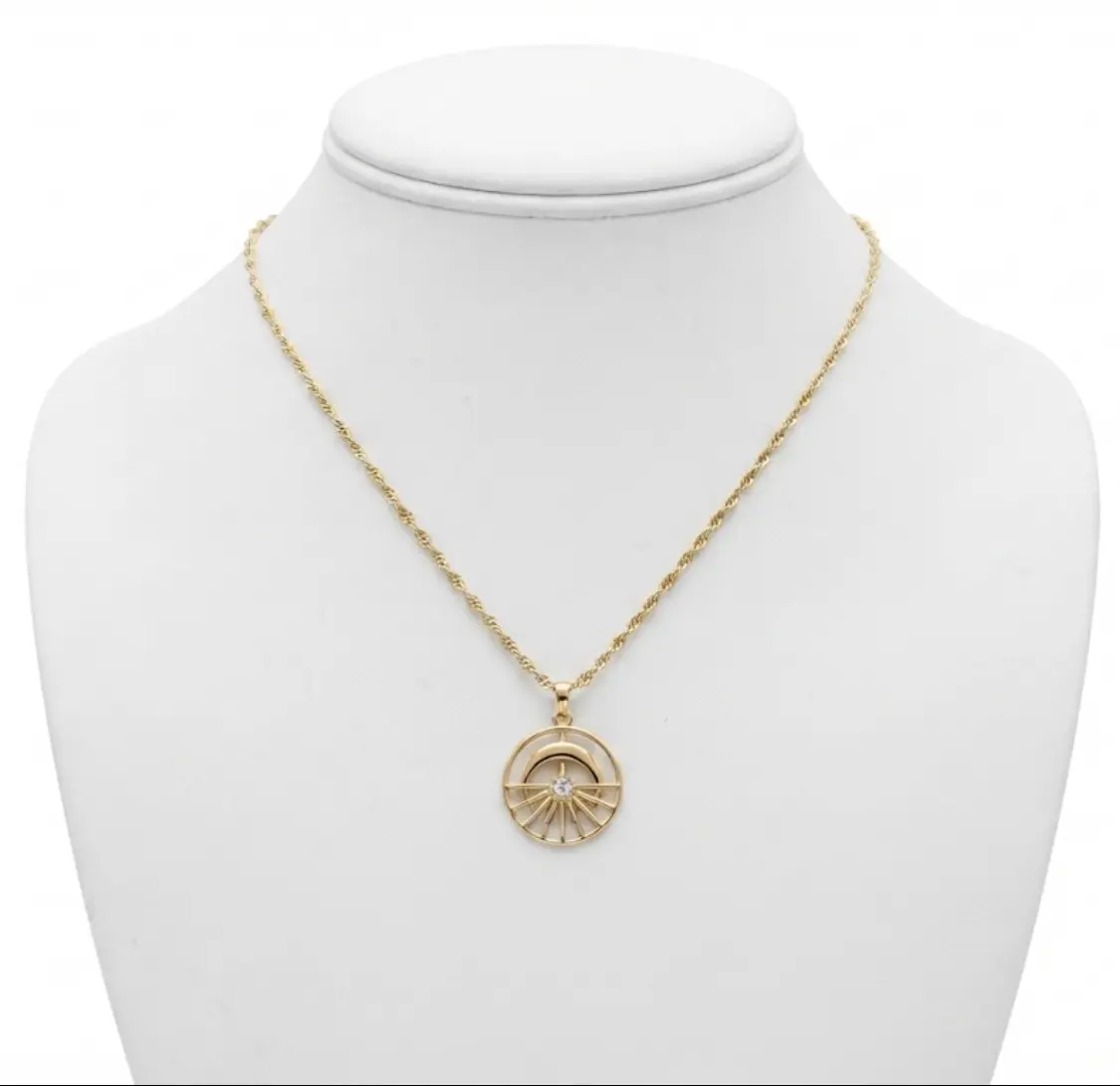 Elegant Gold Tone Necklace with Sunburst Pendant for Women's Fashion Jewelry