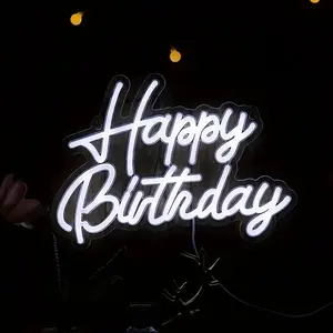 Happy Birthday Neon Logo Reusable LED Neon Birthday Party Decoration USB Operation Decoration Background Party Bedroom Wall Decoration （Pink, warm colors, white）