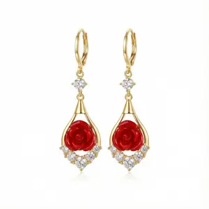 Vintage Red Rose Teardrop Earrings - Hypoallergenic Copper Plated + Micro-Paved Zircon | Romantic Glam for Date Nights  Exquisite Jewelry Box Included#RedRoseEarrings#VintageRomanticJewelry#HypoallergenicEarrings #CopperPlatedZircon #JewelryWithBox