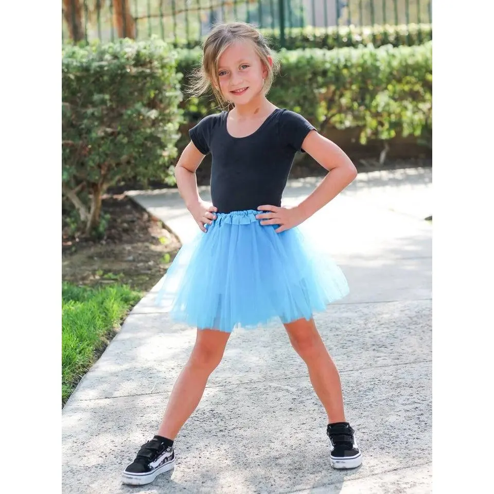 Light Blue Tutu Skirt for Toddlers & Little Girls – 3-Layer Tulle Ballet Class, Dance, and Princess Dress-Up Halloween Kids Costume Skirt