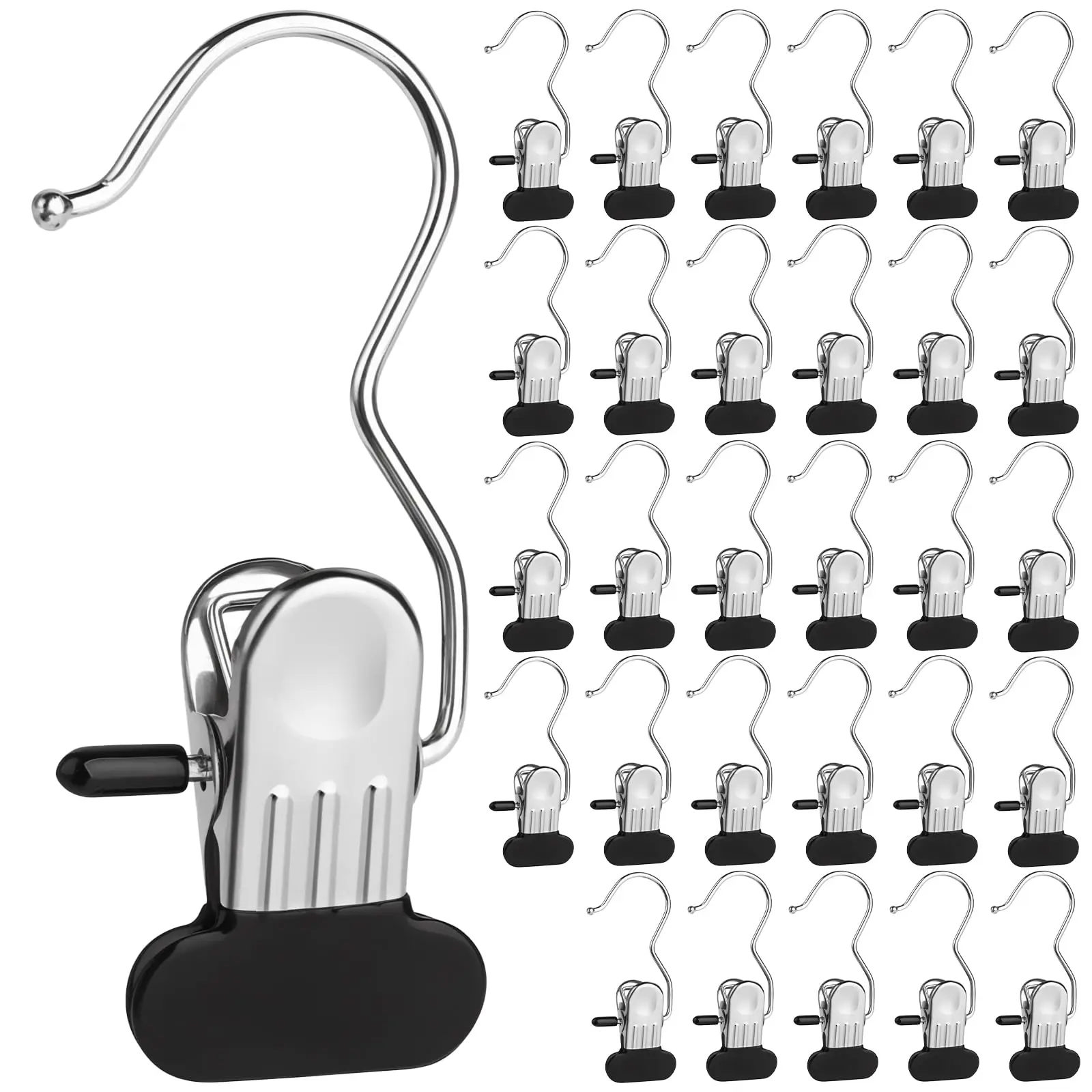 30 Pack Heavy-Duty Stainless Steel Boot Hangers - Adjustable 360-Rotational Clips, Waterproof Laundry Hooks Clips, Metal Home Garage Organizers for Hanging Tall Boots, Jumpers
