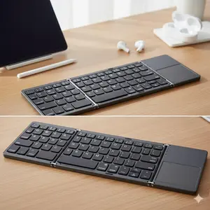 Rechargeable Ultra-Thin Wireless Keyboard with Touchpad, Bluetooth Portable Tri-Fold Silicone Case, Quiet Keys Anti-Slip Dustproof for Smartphone Tablet Laptop iPad MAC Windows, Office Gaming Plug & Play with Carry Pouch