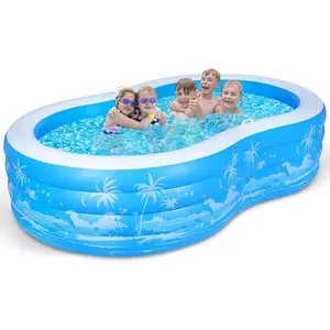 Extra Large Full-Sized Inflatable Swimming Pool 102" x 63" x 27", Durable Thickened Blow Up Pool with Seats Handles for Outdoor Garden Backyard