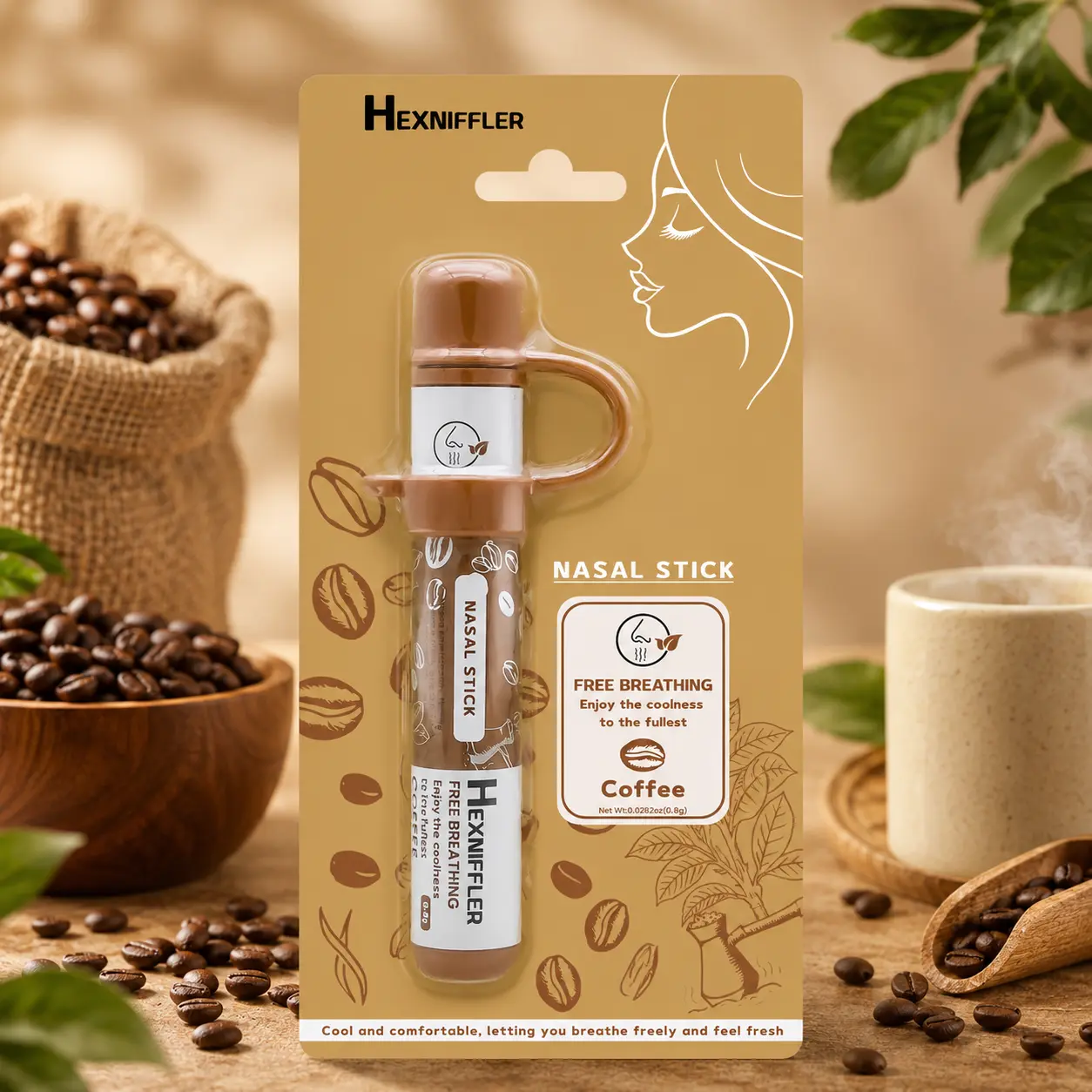 HEXNIFFLER Coffee Nasal Inhaler - 50g Refreshing Breath Refresher, Stress Relief Sensory Awakener for Adults' Nasal & Oral Care, Awakens Your Senses, Enhance Sensory Experience, Invigorating, 24 Months, Single Item