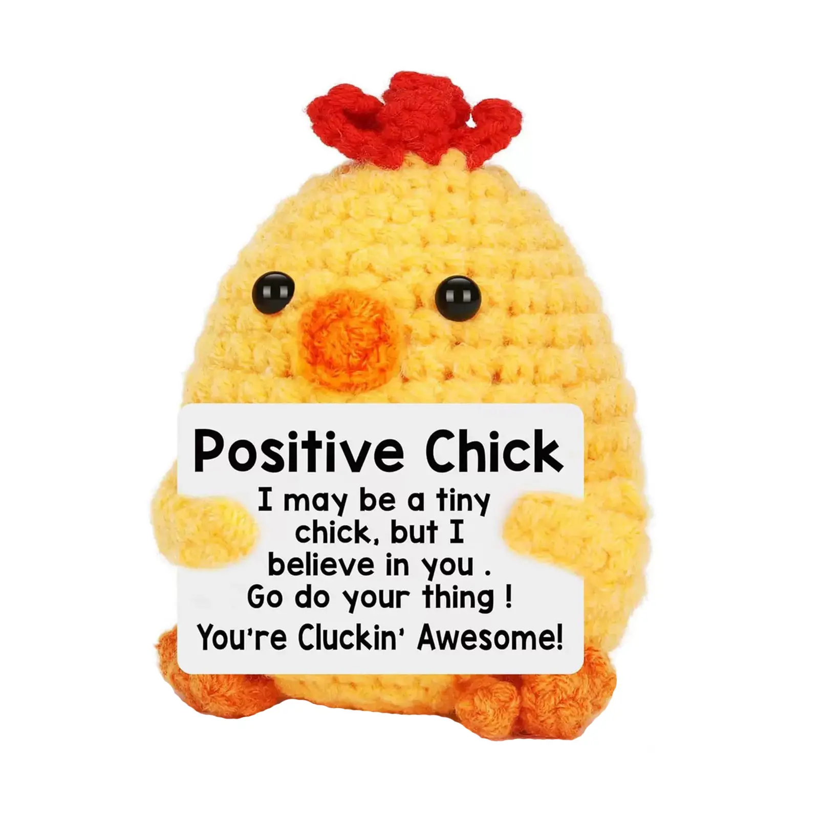 Positive Chick Handmade Crochet Plush | Inspirational "You're Cluckin' Awesome" Soft Cuddly Gift | Cute Motivational Desk Pal | Unique Encouragement Present for Friends, Students, Kids, Soft Huggable