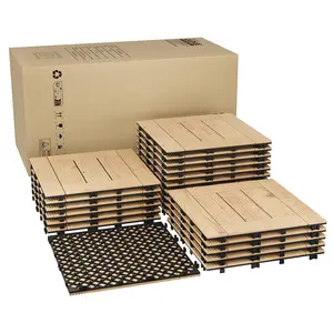 Garvee 22 interlocking solid acacia wood tiles for patio decks, 12 x 12 inches, for indoor and outdoor use, waterproof, for balcony, patio, garden, and pool, suitable for all weather conditions