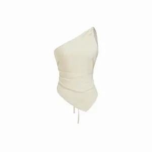 Cider Linen-blend Asymmetrical Neck Ruched One-Shoulder Top SwimWeek