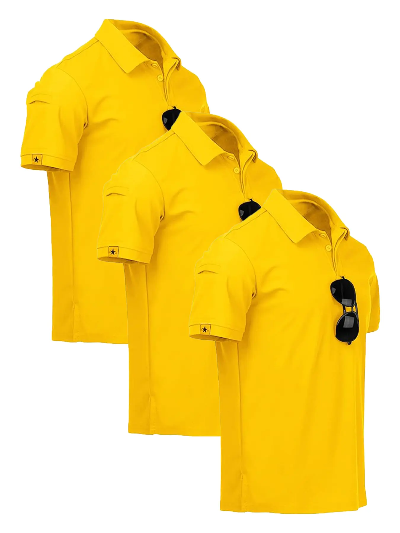 ZITY Men's 3-Pack Yellow Short-Sleeve Polo Shirts, Fitted Dry-Fit Polyester-Spandex Performance Activewear, Golf Apparel, Breathable Sports Top, Sport Tee