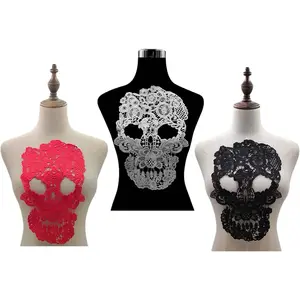 3 PCS Skeleton Lace Applique, Lace Embroidered Skull Patches for Sewing Decor Dress Decoration