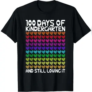 100 Days Of Kindergarten And Still Loving It Hearts 100th T-Shirt Comfy Everyday T-Shirt