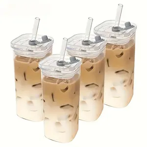 Reusable Glass Travel Cup 13.53 Oz, Heat Resistant Shatterproof, Portable, Includes Lid and Straw, Perfect for Cold Hot Drinks, Ideal for Outdoors, Drinkware