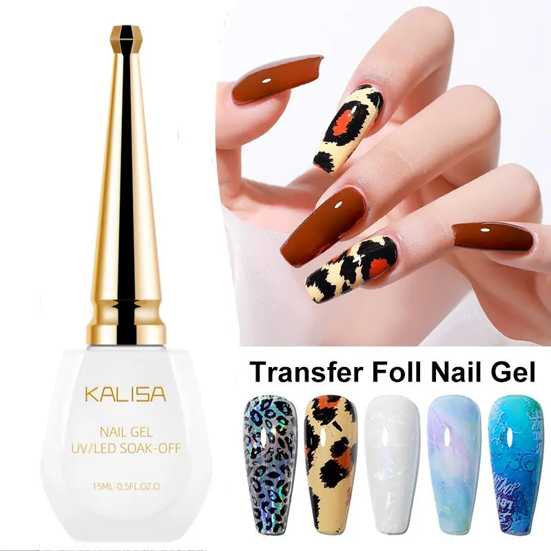 Kalisa Transfer Foil Nail Gel Polish, Semi-Permanent Varnish for French Style Nail Art, UV LED Soak off Glue with Adhesive Sticker, Nail Care, Manicure, Nail Products
