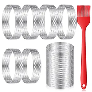 12PCS Perforated Pastry Rings With 1 Brush, Stainless Steel Baking Ring for Cookies, Tart Shells Molds Rings Round Mousse Mold Ring for Baking Pastries, Small Fruit Tartet Crust - 6PCS 3.15 Inch & 6PCS 4 Inch