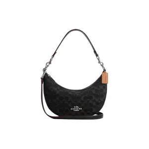 COACH Aria 26 Medium Denim Crescent Shoulder Bag with Gold-Tone Hardware and Zip Closure for Women