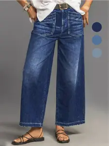 Women's Loose-Fitting Denim Wide Leg Pants, Casual Fashion Jeans, All Seasons Wear, Plain Pattern, Comfortable and Stylish