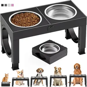 Elevated Dog Bowls for Large Medium Dogs, Adjustable Raised Dog Bowl Stand 5 Heights, Stainless Steel Food Water Bowls, Anti-Slip Pet Feeding Station 9-14in