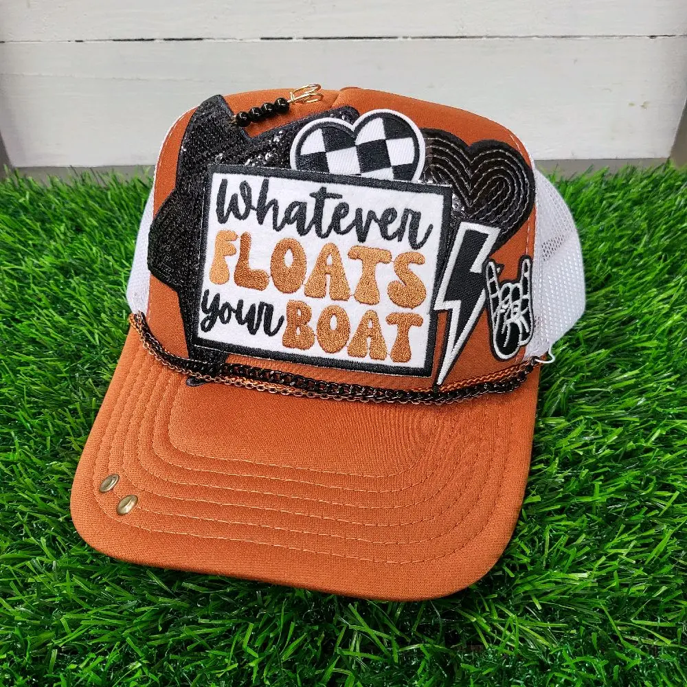 Whatever floats your boat foam snapback trucker hat in Texas orange.