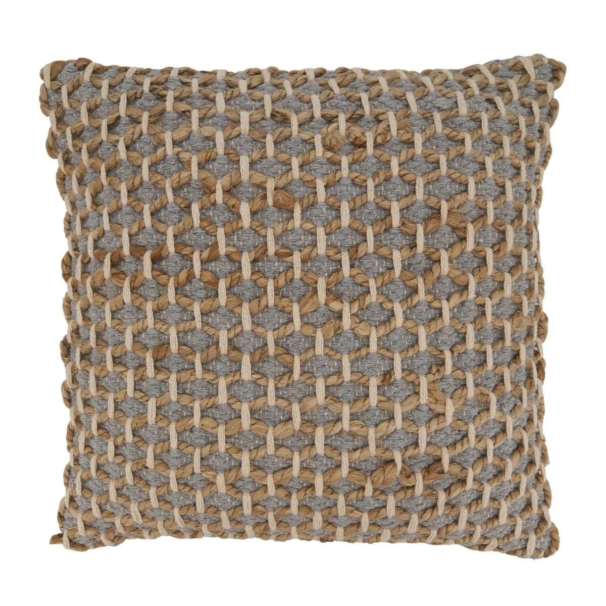 SARO Lifestyle 18 in. Solid Neutral Rope Design Square Cotton Cushion Cover, 70% Cotton-30% Jute Blend, Soft, Natural Look, 30 Percent Jute, Cotton Cushion Covers