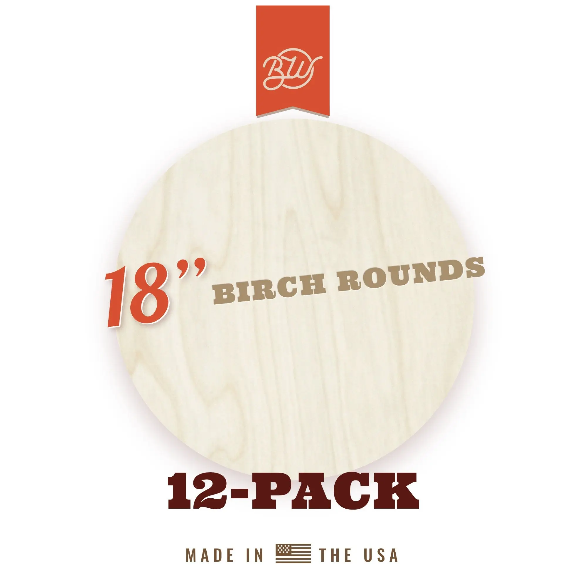 12-Pack · 18” Birch Wood Rounds · 1/2” Thick Premium Plywood · Craft Ready