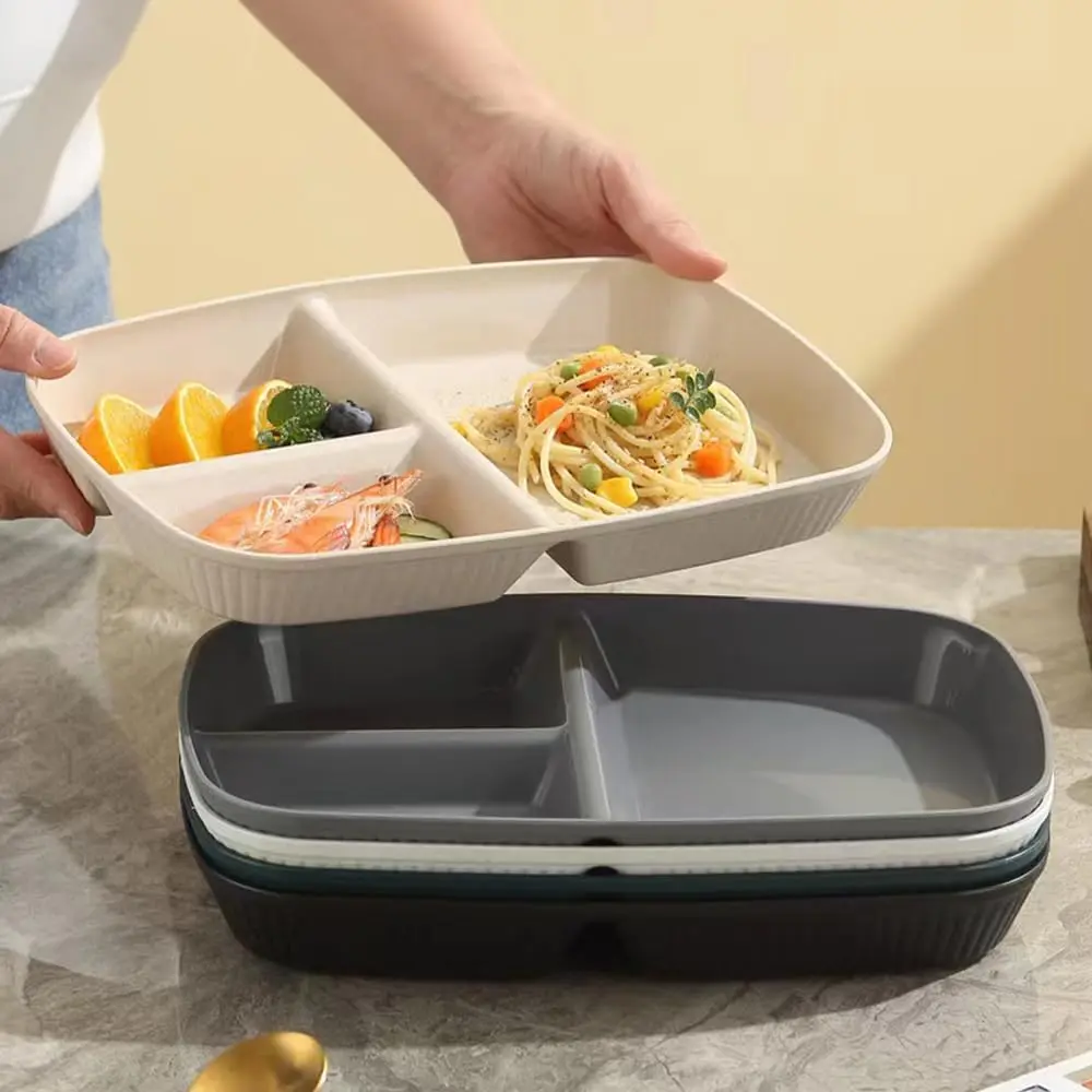 Divided Plates 10.5 Inch for ids Adults, Portion Control Bariatric Plate, Wheat Straw Plates with 3 Compartments, Unbreaable Reusable Portion Control Plates, BPA Free (Gre Series-4PAC)