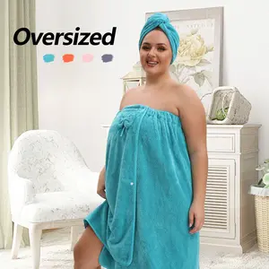 1 Pcs Bathrobe / 2-Piece Bath Skirts Set - 80x210cm & 80x160cm, 350GSM, Oversized Bathing Towel + Ladies' Bath Cap + Adjustable Wearable Skirt, Fits M-XXXXL, Thickened, Ideal for Home, Travel, Sauna & Spa