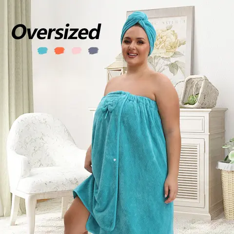 1 Pcs Bathrobe / 2-Piece Bath Skirts Set - 80x210cm & 80x160cm, 350GSM, Oversized Towel + Ladies' Bath Cap + Adjustable Wearable Skirt, Fits M-XXXXL, Thickened, Ideal for Bathing, Home, Travel, Sauna & Spa