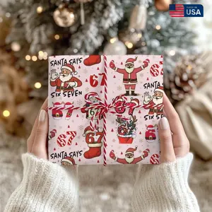 Pink 67 Meme Christmas Wrapping Paper, Funny Kids Brain Rot Holiday Gift Wrap,  Christmas Gift For Him, Gift For Her
