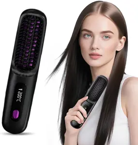 MJDMJD Hair Straightener Brush with LCD Display，Fast Heating，Cordless USB Charging StraightenerPortable Mini Straightening Brush for Home Travel,