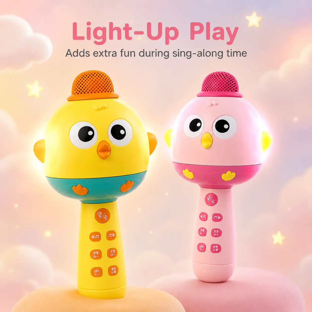 Kids' Cute Chick Wireless Bluetooth Karaoke Microphone with Fun Voice Effects
