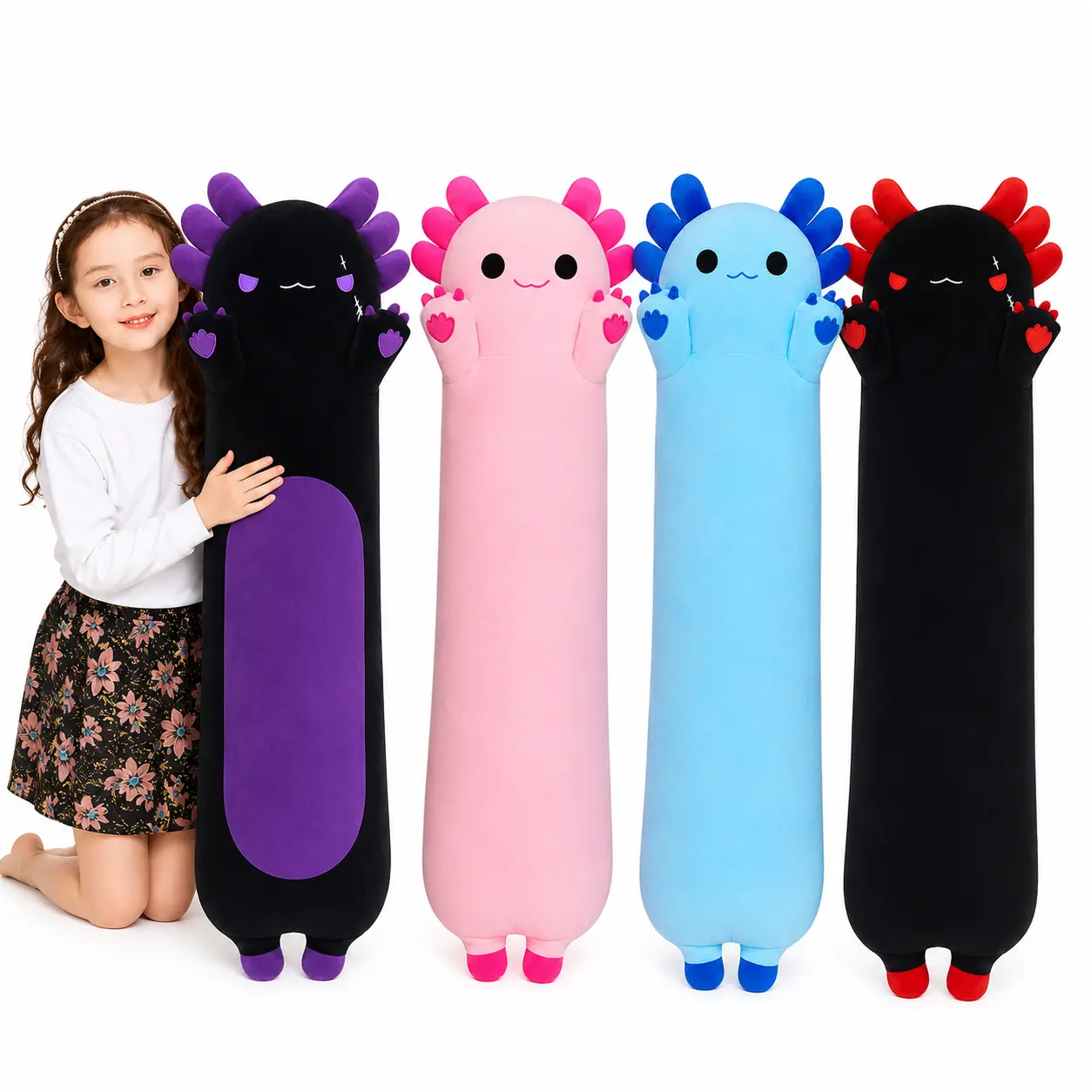CHUBBYJOY Long Axolotl Plush Pillow, 20/27/35/43-in Soft Kawaii Stuffed Animal Body Pillow, Aesthetic Room Decor & Girly House Accessories, Hugging Sleeping Toy for Sofa, Boyfriend Gifts Cute & Little Gifts for Girls, House Decor
