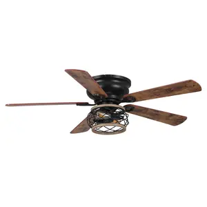 Parrot Uncle 48-inch Antwerp Black Farmhouse Flush Mount Indoor Reversible AC Motor Ceiling Fan with Lights and Remote Control