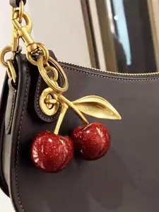 Elegant Cherry Keychain, Silver Color, Gold Spring Clip, Perfect Gift for Friends, Family, Lovers, Ideal for Wallets, Bags, Car Keys, Bag Charms