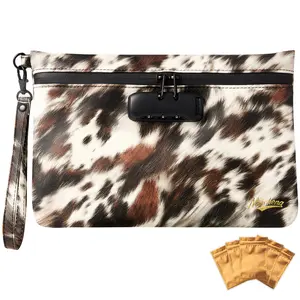 MAICHENG Secure Storage Bag with Combination Lock Faux Leather Medicine Lock Bag Travel Money & Cosmetic Organizer 11 x 7.5 Inch