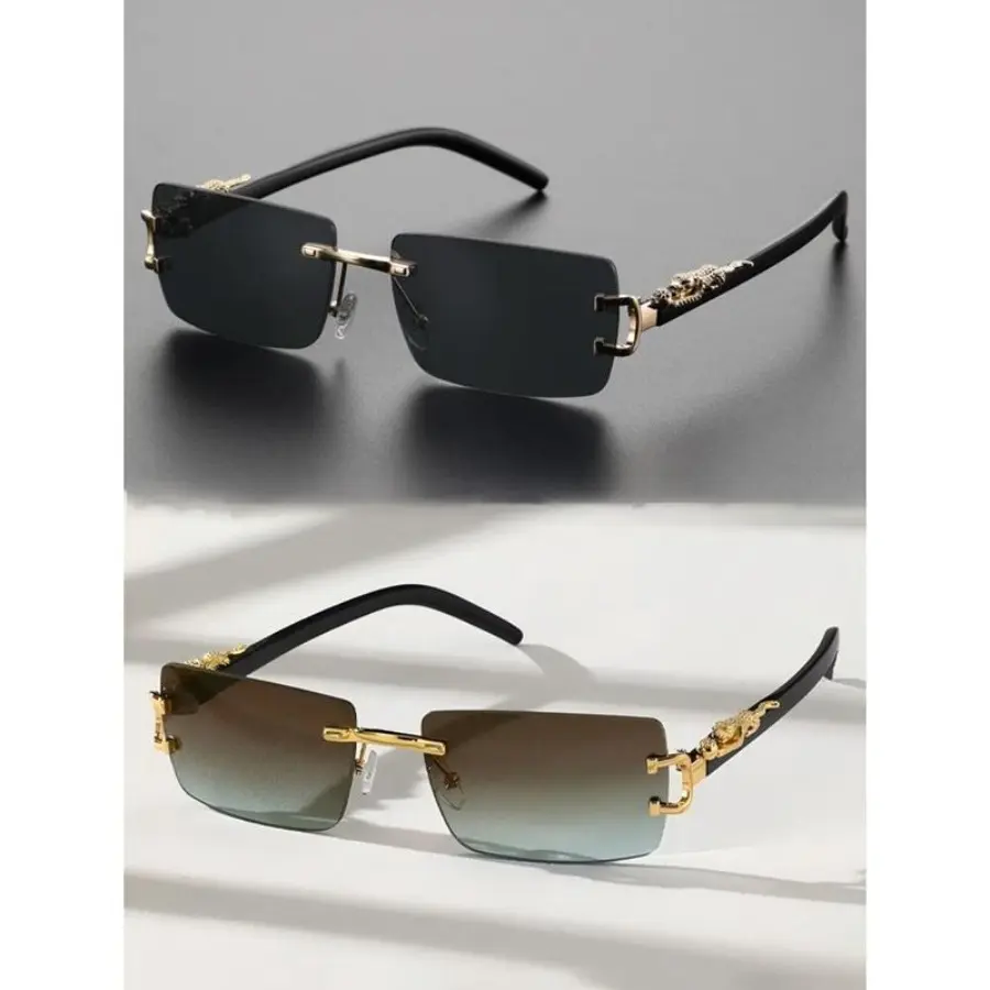 Women's 2-Pack Fashionable Semi-Rimless Rectangular Sunglasses - UV400 Protection, Lightweight, Blue Light Blocking, Vision Correction, Personalized Eyewear for Daily Wear, Outdoor Activities, Fashionable Sunglasses, Anti-Uv Women's Sunglasses