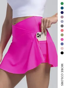 Women's Plain Pocket Sports Skort, Summer Outfits 2024, Solid Color Skort For Yoga Gym Workout Running, Ladies Sportswear Clothing For Indoor Outdoor Wear, Active Skort Skirt, Tennis Skort, Workout Skirts