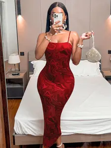 Sheik Apparell Women's Bodycon Dress with Spaghetti Strap And Split Hem Elegant Sleeveless Cami for Spring & Summer