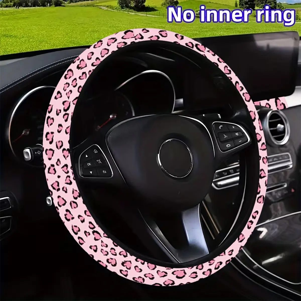 1pc 1.6 x 15 inch Pink leopard print Pattern car steering wheel cover, non-slip and comfortable, car interior accessory, no inner ring, easy to install and remove, suitable for all car models,  a gift for car enthusiasts, Car Accessories, 3.25CYJ-8