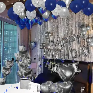 Elegant Birthday Balloon Decoration Kit Blue Silver & Rose Gold Includes Foil Curtain Heart Balloons Confetti Balloons Perfect for Surprise Parties Summer Celebrations Baby Showers