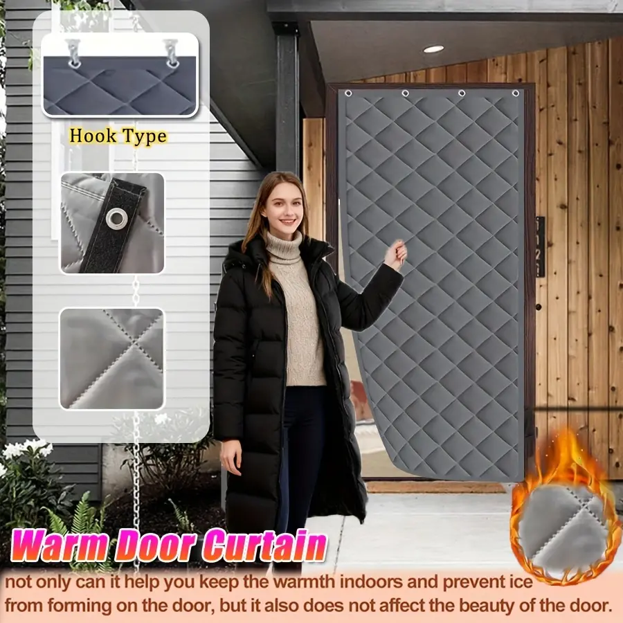 1pc windproof and cold proof door curtain, with hooks, nails, and double-sided tape, easy to install, winter living room, bedroom, entrance door partition, privacy and warmth door curtain, pet friendly, household insulation door curtain