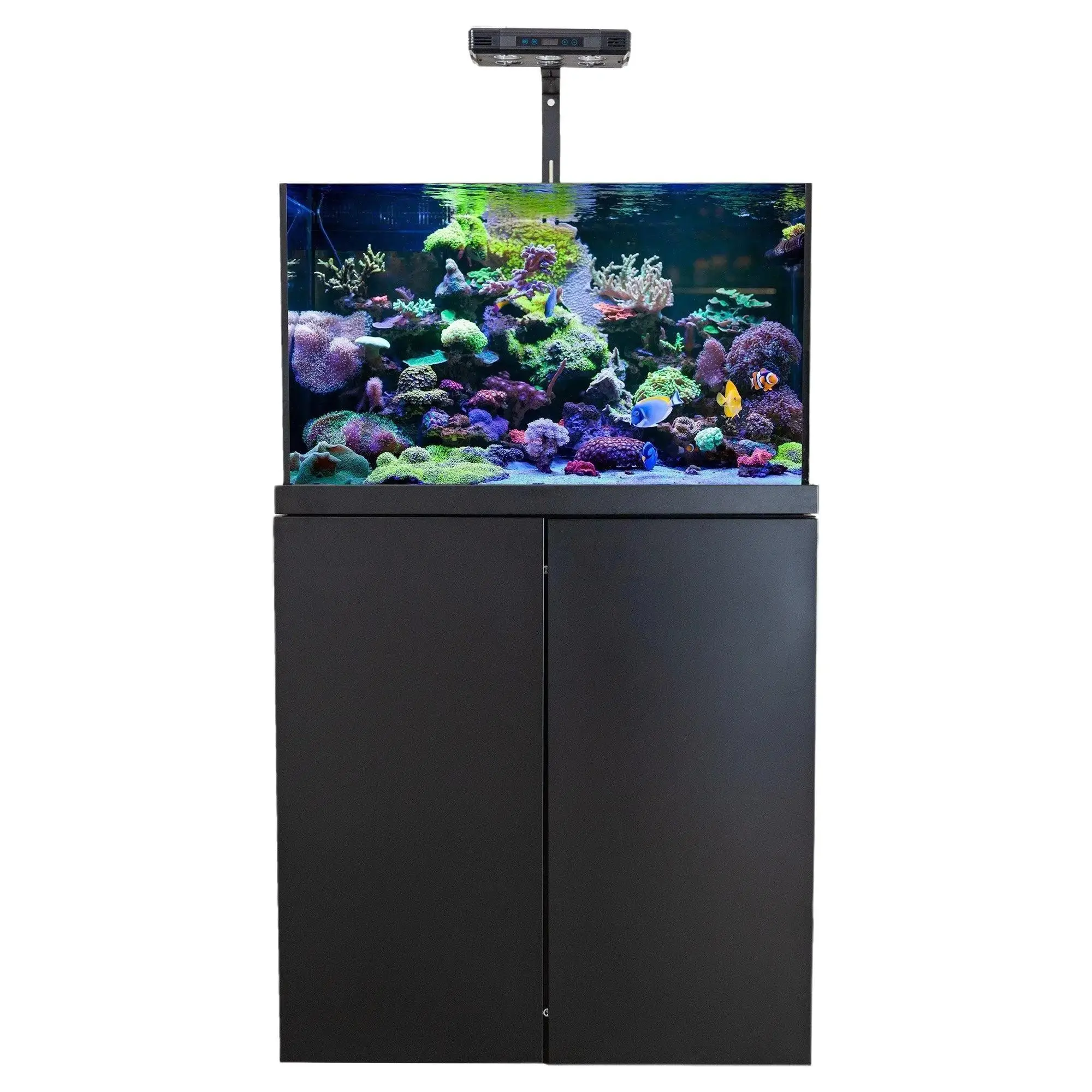 Aqua Dream 90 Gal Classic Tempered Glass Aluminum Matte Finish Square Fish Tank Bundle - Saltwater Aquariums & Fish Bowls Enclosure with LED Light, Protein Skimmer, Bio-Filter, Coral Rocks, 25-Gal Sump, 920 GPH Pump for Marine Pets