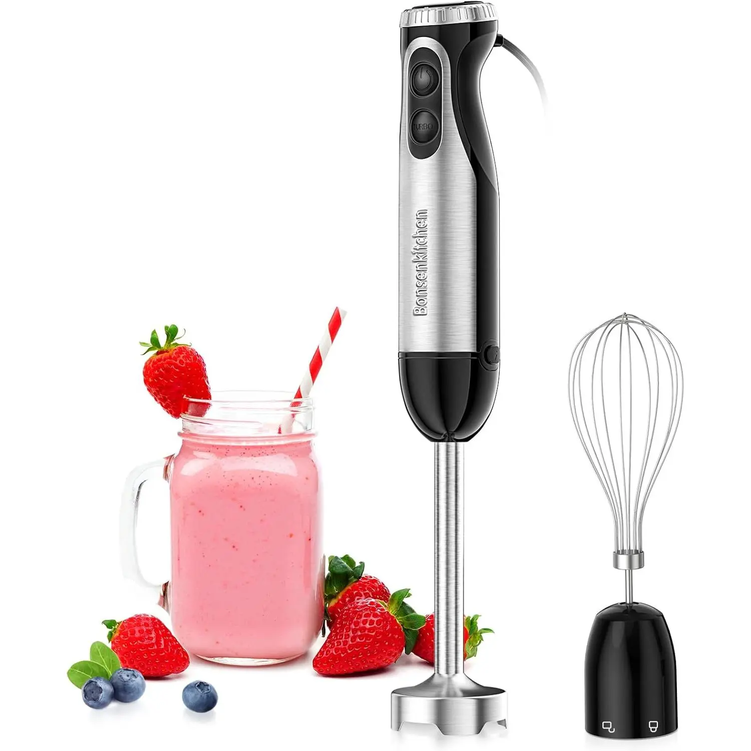 Immersion Handheld Blender with Whisk, 20-Speed & Turbo Mode Hand Blender Stick 500W, 304 Stainless Steel Hand Blender for Soup, Smoothie, Puree, Baby Food