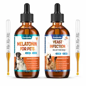 Carmelie Calm & Skin Support Bundle for Dogs & Cats – Yeast Support Drops + Melatonin Calming Drops | Helps Itching, Ear Comfort, Relaxation & Sleep Support | Bacon & Chicken Flavor 60ml