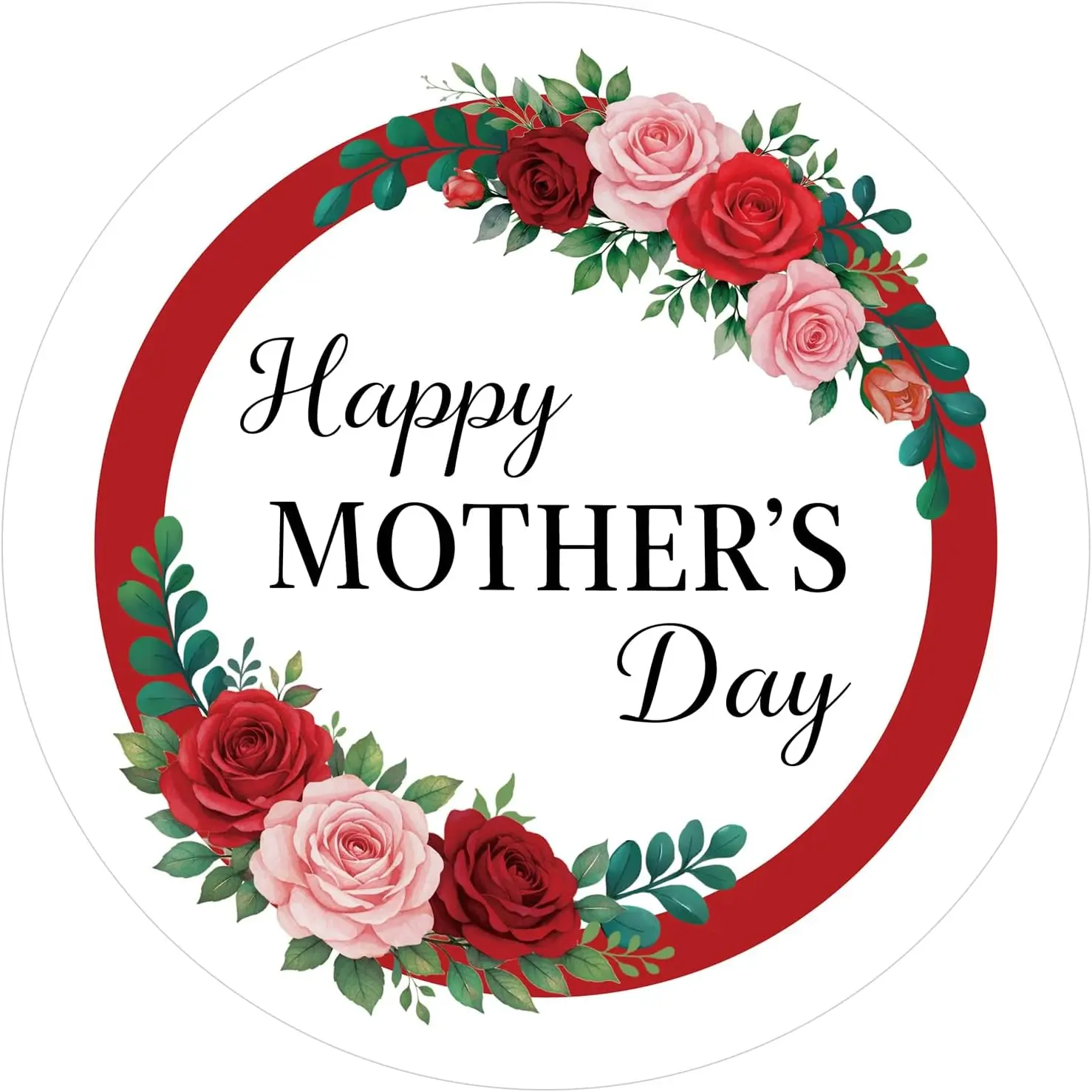 Happy Mothers Day Stickers 2 Inch Mother's Day Stickers 60 count Large Round Mothers Day  Sticker Self-Adhesive Floral Sticker Labels for Envelope Seals Cards Party Favors (Red)