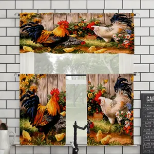 JOYFINITY 3pcs/Set Kitchen Curtains with Backyard Chicken Print for Home Decor