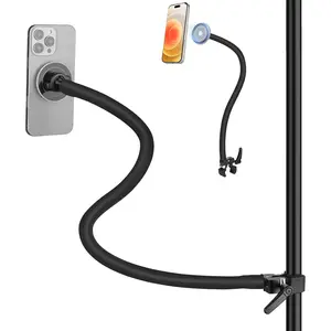 Gooseneck Phone Holder for Treadmill/Spin /Mic Stand/ Stand,19.7" Long Gooseneck Arm Super Crab Clamp  Mount,Compatible with  12/13/14/15/16/17 Android Cellphone